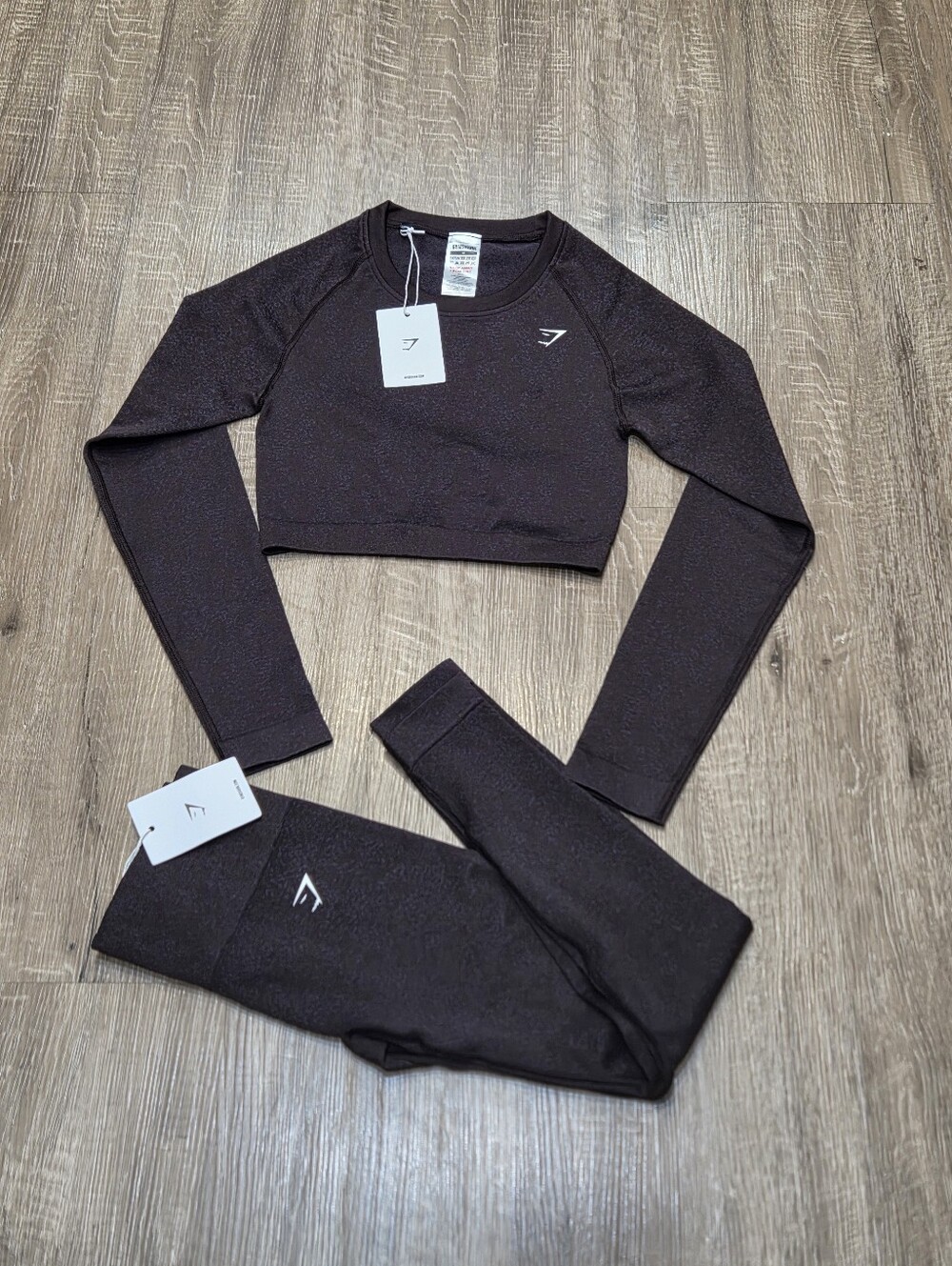 NWT Gymshark Fleck Seamless Crop Top and Leggings, Purple, Sizes S/M.